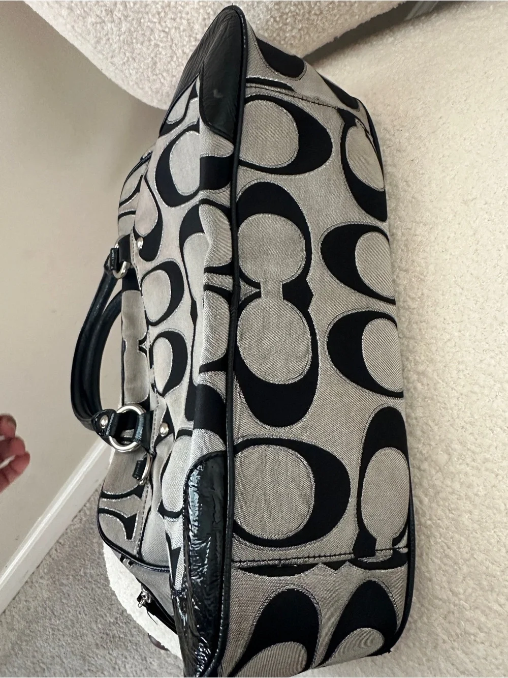 Coach poppy Black and Gray Signature Satchel with Silver Hardware vintage